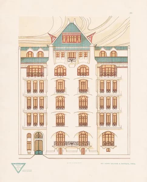 1903 год. Дом в стиле модерн, архитектурная литография, антиквариат