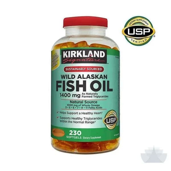 Kirkland Signature Wild Alaskan Fish Oil Омега 3,1400 mg Dietary Supplement, 230 капсул