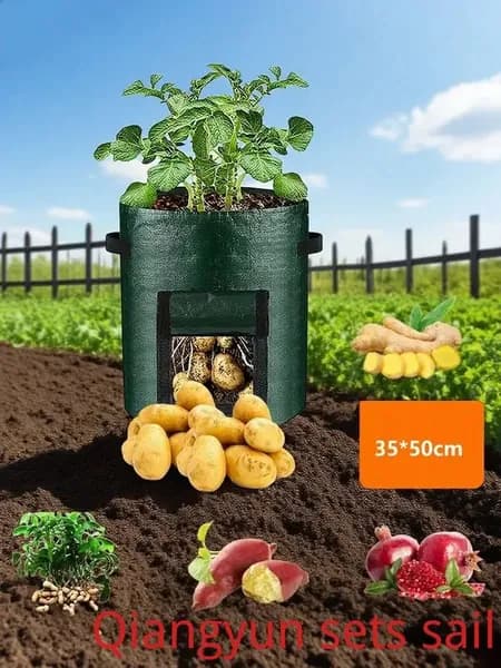 Мешок-горшок для растений 45.46 л, 35 см, 1 шт, цвет темно-зеленый