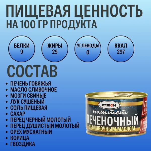 Паштет Печеночный со слив.маслом "РУЗКОМ" ГОСТ 230 гр. 10 шт.