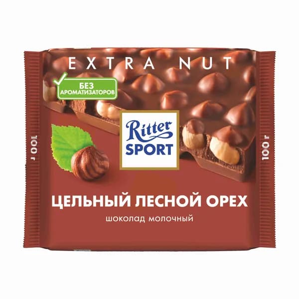 Шоколад Ritter Sport "Цельный лесной орех" с цельным обжаренным орехом лещины, 100 г