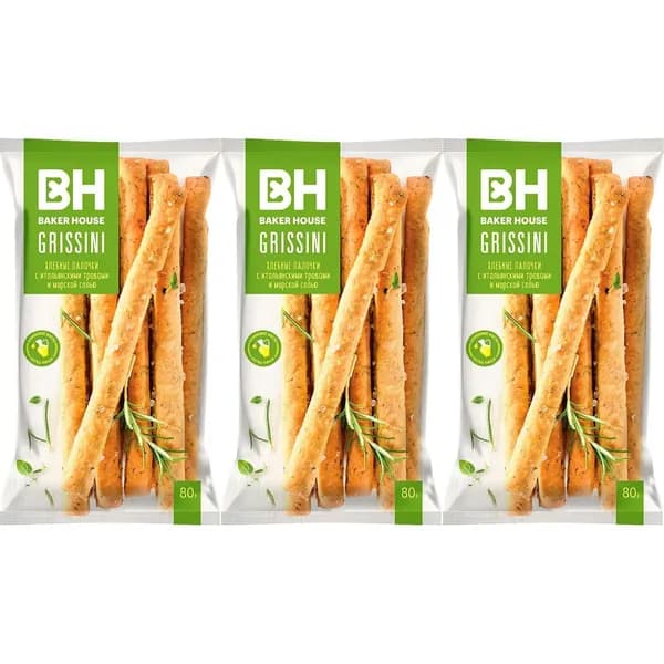 Хлебные палочки Baker House с итальянскими травами и морской солью 80 г, набор: 3 штуки