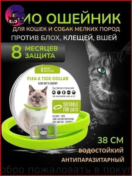 Ошейник от блох и клещей для кошек и собак& Зелёный 38cm