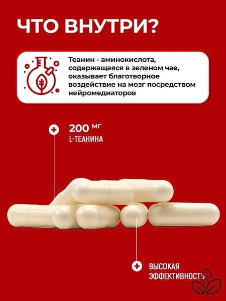 Бад, л теанин, для мозга, для нервной системы, для сна, L Theanine 200 mg, 60 капсул