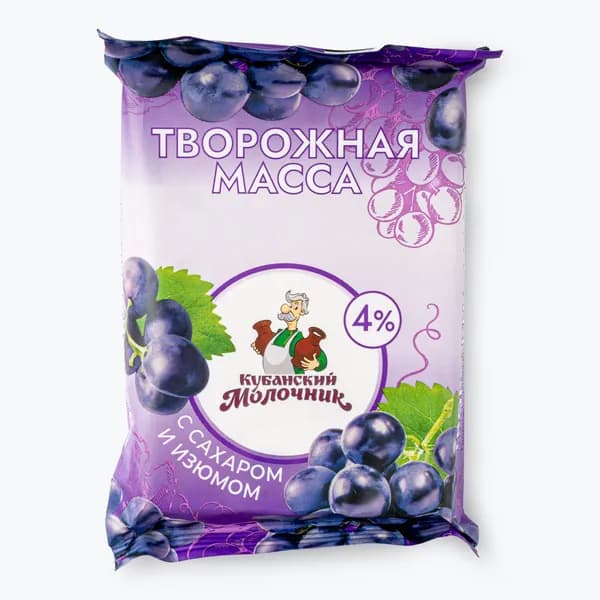 Творожная масса с сахаром и изюмом 4%, 180 г, Кубанский молочник