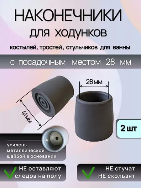 Наконечник-насадка для ходунков d28 серый 2 штуки