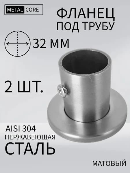 Фланец под трубу из нержавеющей стали 32 мм с декоративной крышкой 2 шт. матовый (сатинированный))
