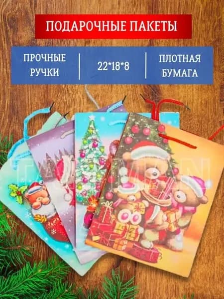 Набор подарочных пакетов 18x22x8 Дед Мороз (4 штуки)