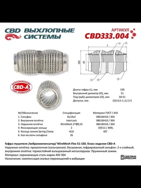 Гофра глушителя гибкая WireMesh-Flex 51-150. 333.004
