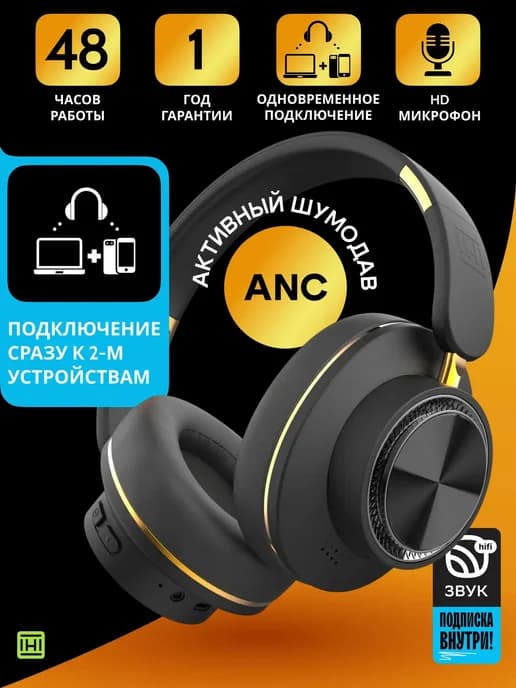 Наушники беспроводные большие накладные с шумоподавлением