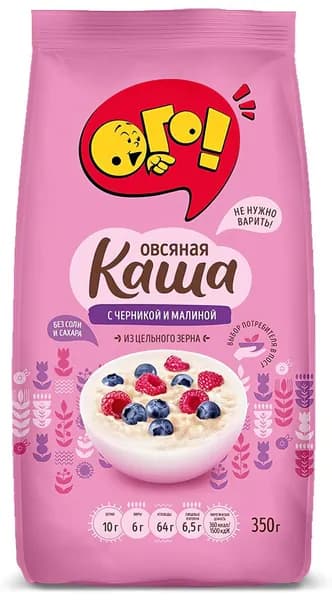 Каша овсяная ОГО! с черникой и малиной, 350 г