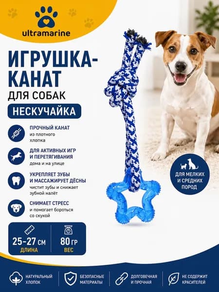 Игрушка - канат для собак мелких и средних пород НЕСКУЧАЙКА, цвет синяя