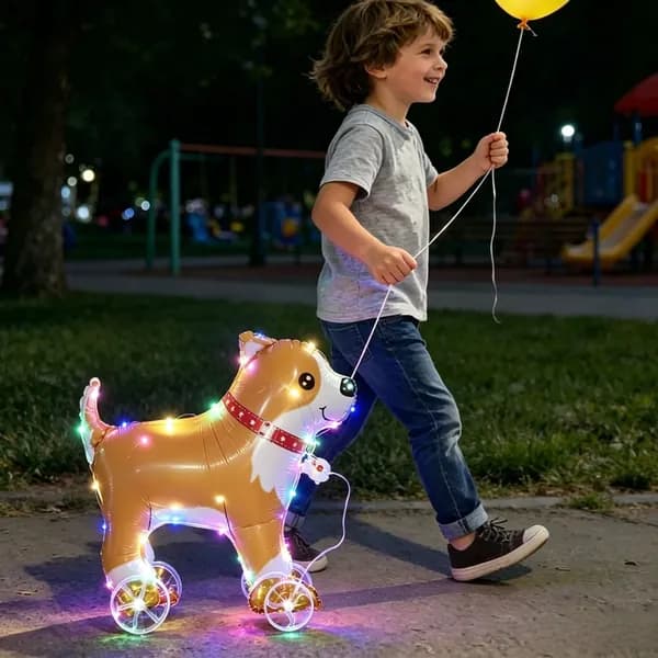 люминиевый шарик собака на колесах с LED подсветкой, для дня рождения