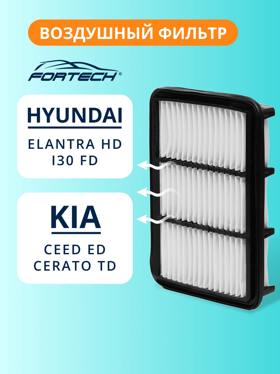 Фильтр воздушный HYUNDAI ELANTRA HD, I30 FD, KIA CEED ED, CERATO TD G4GC, G4FC, G4FA FORTECH FA-012