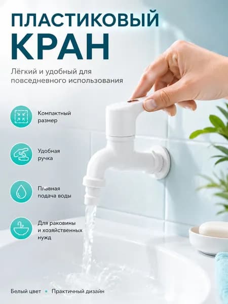 Пластиковый кран для воды белого цвета, прочный антиморозный, устойчивый к давлению, для дачи, полива и бытового использования, 1 шт