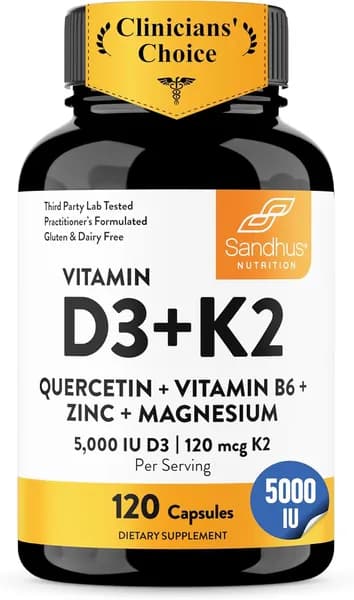 Sandhu 's Витамин D3 K2 Магний 5000 МЕ, 120 мкг K2 капсулы