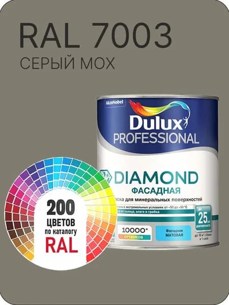Краска для минеральных и деревянных фасадов Dulux Diamond цвет зеленое волокно Ral 7003 0.8 л.