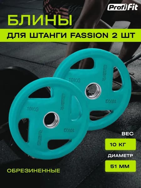 Диски для штанги PROFI-FIT FASSION, диаметр 51, цветные, обрезиненные, 10 кг, 2 шт.