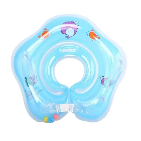Надувной круг дельфин на шею для купания и плавания детей 0+ в ванне и бассейне / Детский плавательный круг на голову для новорожденных младенцев малышей с рождения и маленьких детей: синий