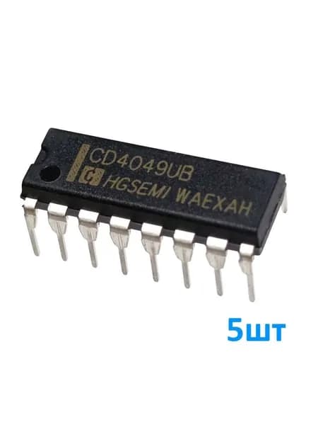 CD4049UBE 5шт, (CD4049), Микросхема, 6 логических инверторов-буферов, корпус DIP-16