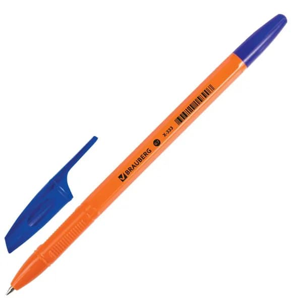 Ручка шариковая, СИНЯЯ, узел 0.7 мм, линия письма 0.35 мм. // BRAUBERG "X-333 Orange"