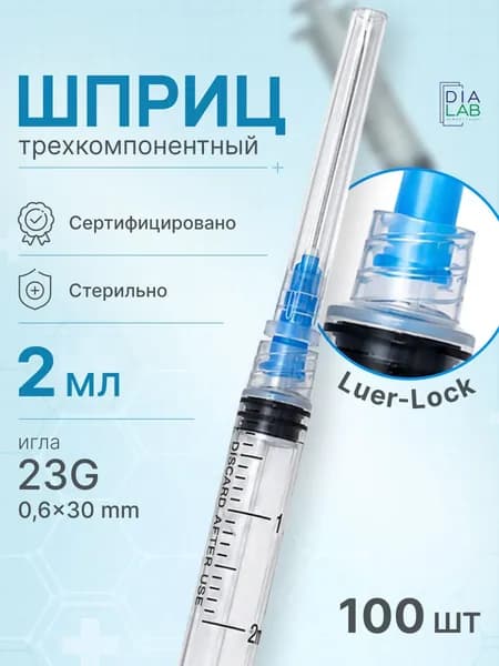 Шприцы 2 мл 100шт набор шприцов медицинский одноразовый для инъекций