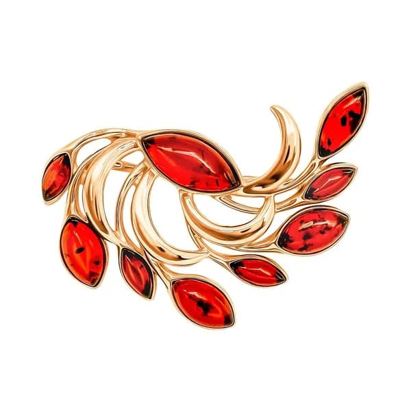 Брошь с янтарем серебро 925 пробы 585GOLD