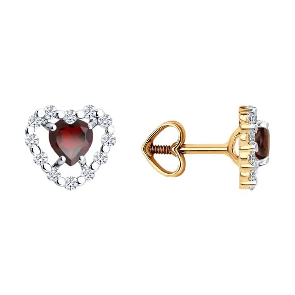 Золотые серьги DIAMANT-ONLINE с фианитом и гранатом 585 пробы