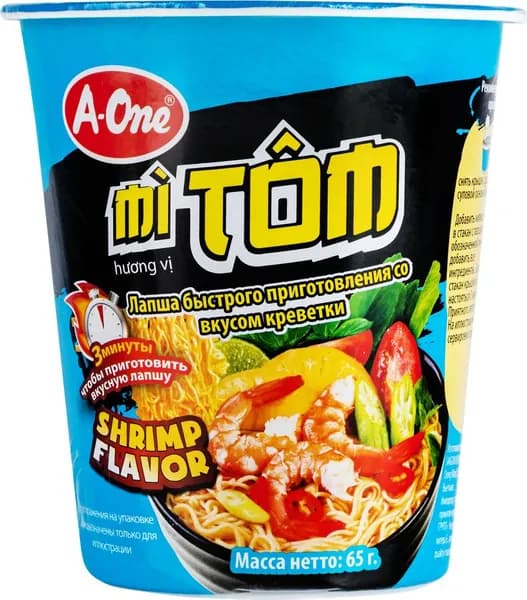 Лапша б/п A-ONE со вкусом креветки (Вьетнам) 65г
