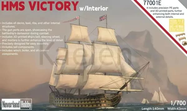 Neverland Hobby N77001E 1/700 HMS Victory, внутренняя "элитная версия" модели корабля Kit