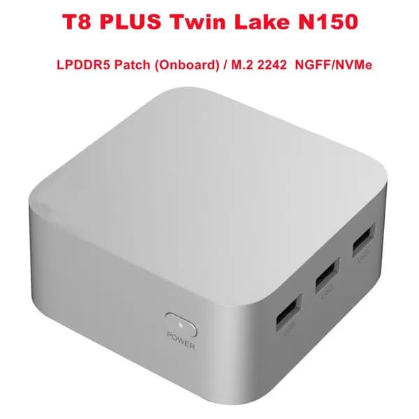 Мини-ПК T8 PLUS Twin Lake N150 мини ПК (Intel N150, RAM 8 ГБ, SSD 512 ГБ, Intel Graphics, Windows 11 Pro), 中国, белый