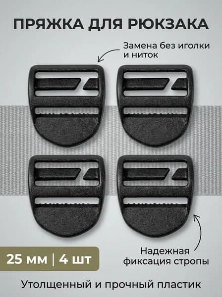 Пряжка для рюкзака 25 мм набор 4 шт, фастекс застежка без шитья - фурнитура для сумок, регулировочная для стропы