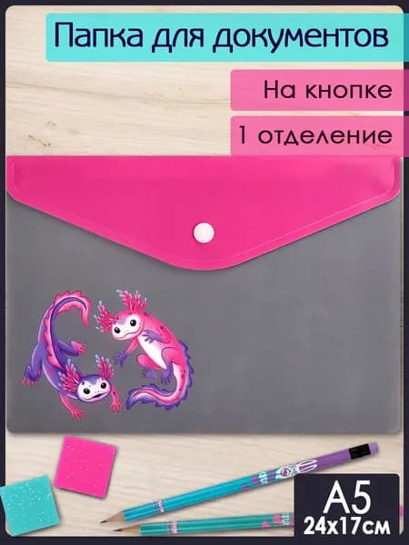 Папка для документов пластиковая на кнопке А5, 1 отделение