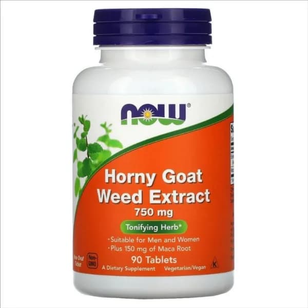 Экстракт горянки, тестостерон, для потенции NOW Horny Goat Weed Extract 750 мг 90 таблеток