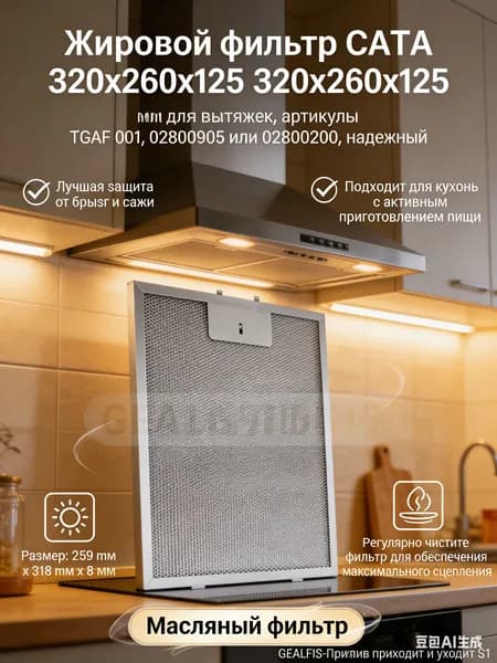 Жировой фильтр CATA 320x260x125 мм для вытяжек, артикулы TGAF 001, 02800905 или 02800200, надежный