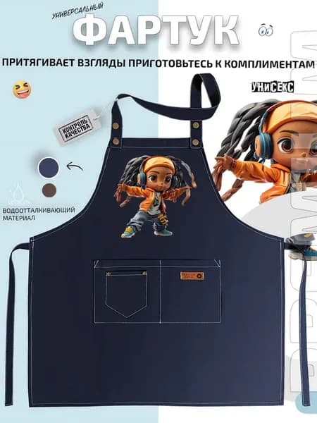 Фартук мультяшный мальчик в наушниках и кепке