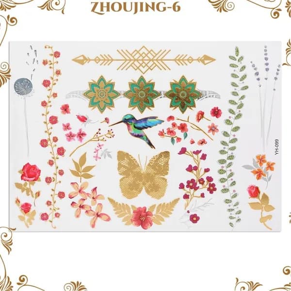 Временные татуировки, металл, 5 штук, безопасные для детей