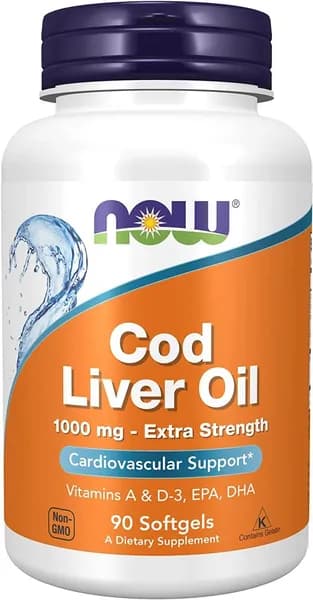 NOW Cod Liver Oil 1000 мг Extra Strength 90 капсул (масло печени трески)