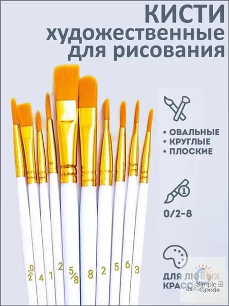 Набор кистей для рисования Ассорти  № 2/0, 10 шт.