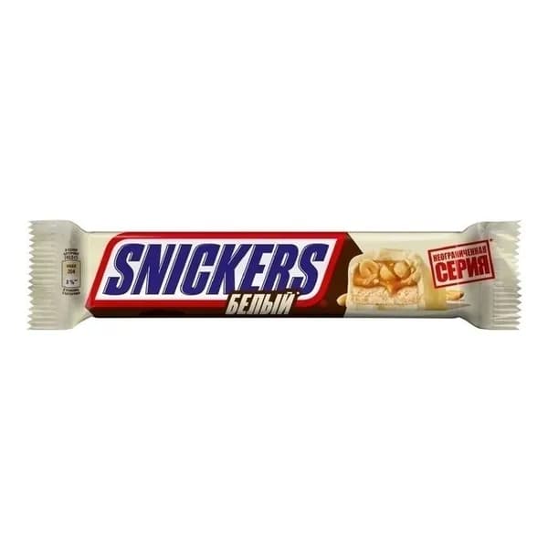 Батончик Snickers шоколадный белый с карамелью, арахисом и нугой 81 г
