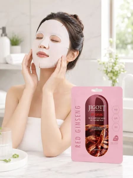 Маска с женьшенем для лица Jigott Red Ginseng Real Ampoule Mask, 27 мл. Ю.Корея