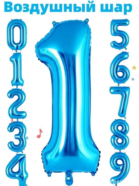 Воздушный шар цифра 1, синий, фольгированный 40inch