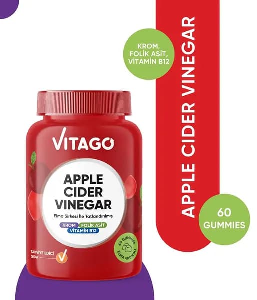 Vitago яблочный уксус со вкусом яблока, жевательные мармеладки 60 штук