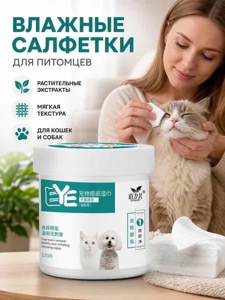Влажные салфетки для домашних животных 130 шт, универсальные для кошек и собак, очистка глаз и ушей
