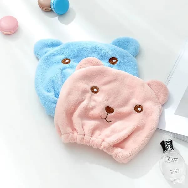 Шапочка для сушки волос с мультяшным рисунком животных розовая из кораллового флиса для женщин и детей