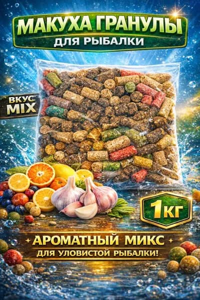 Макуха гранулы 1 кг MIX для рыбалки прикормка для карпа, карася, амура, леща, плотвы