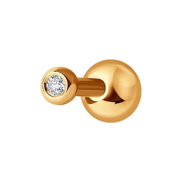 Золотой пирсинг в бровь DIAMANT-ONLINE с бриллиантом 585 пробы