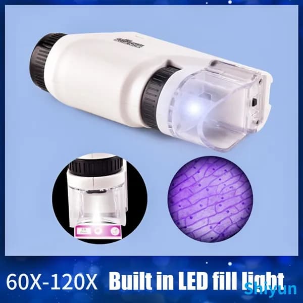 Мини-микроскоп ручной 60 120 с LED-подсветкой для детей и учёбы
