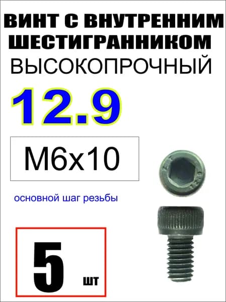 Винт M6 x 6 x 10 мм, головка: Цилиндрическая, 5 шт. 50 г