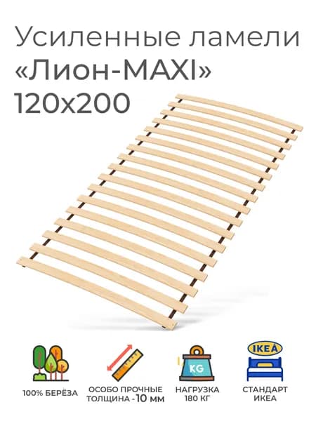 Усиленные ламели "Лион - MAXI", 120х200 см. (реечное дно для кровати Икеа, ортопедическое кроватное основание 1200 мм, ламели на ленте, основа под матрас)